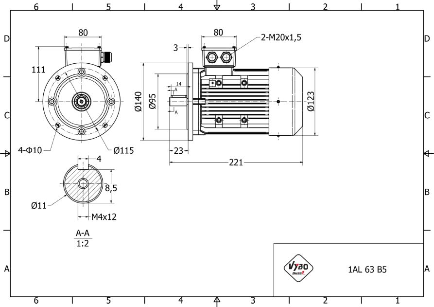 rozměrový výkres elektromotor 0,18kw 1AL63S-4
