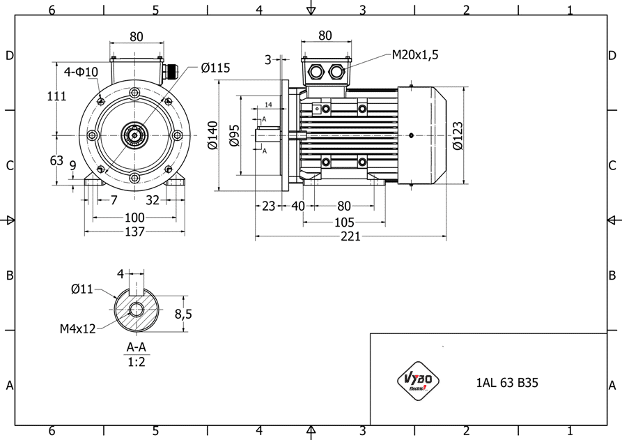 rozměrový výkres rozměrový výkres elektromotor 0,25kw 1AL63L-2