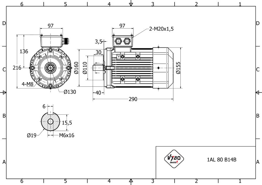 rozměrový výkres elektromotor 0,55kw 1AL80A-4