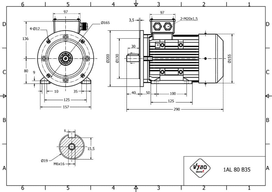 rozměrový výkres elektromotor 0,55kw 1AL80A-4