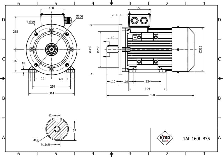rozměrový výkres elektromotor 11kw 1AL160L-6