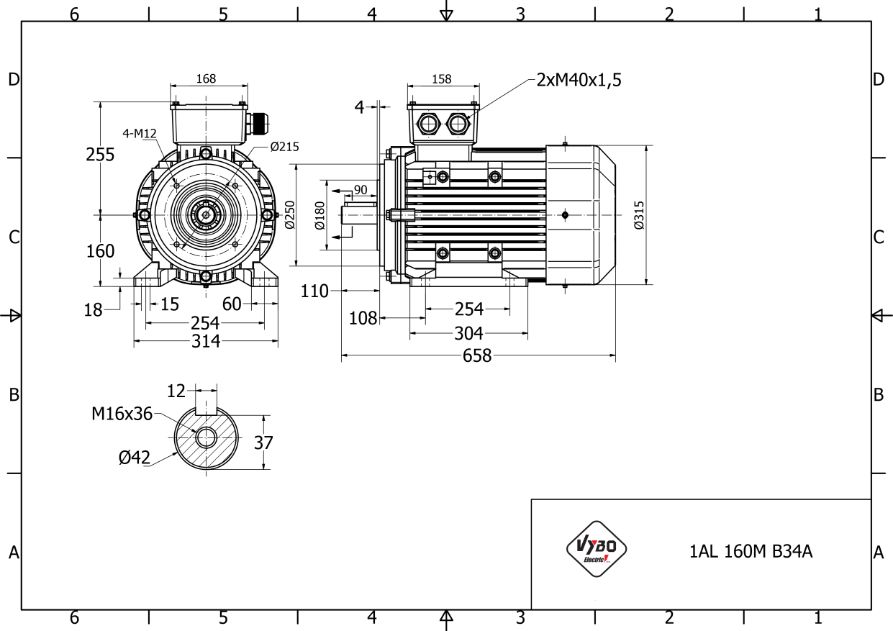 rozměrový výkres elektromotor 15kw 1AL160L-4