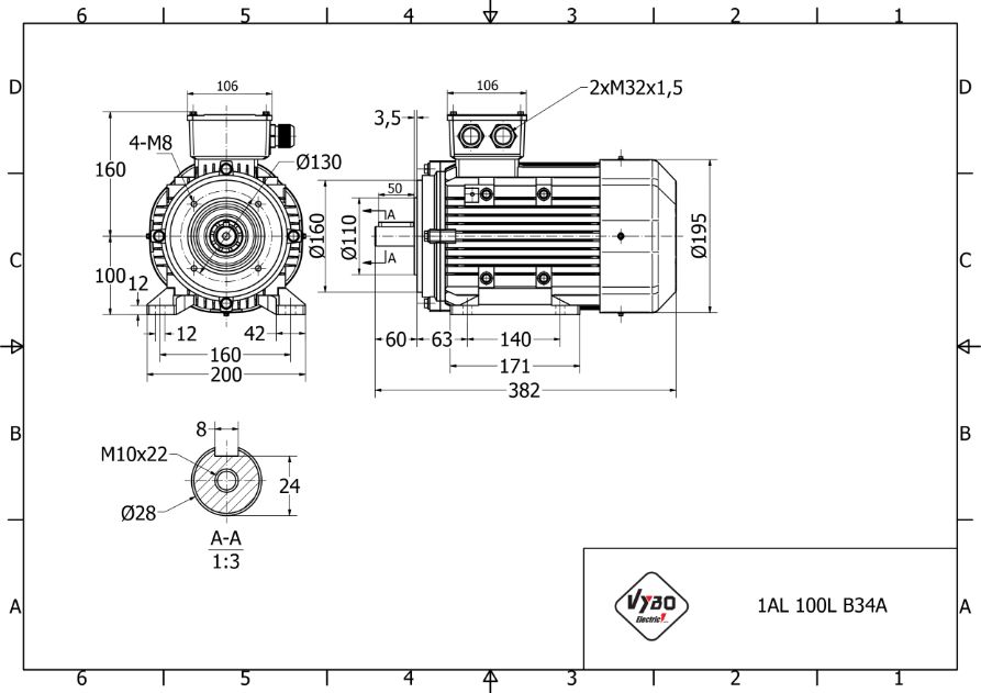 rozměrový výkres elektromotor 3w 1AL100L2-4