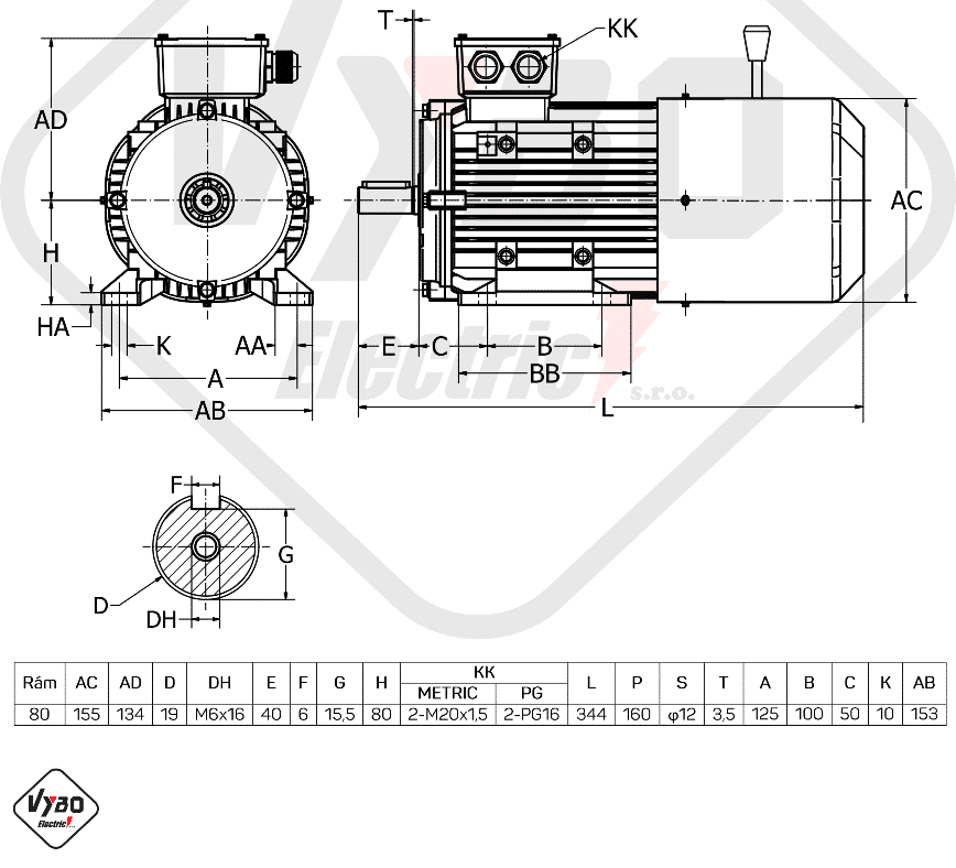 rozměrový výkres elektromotor s brzdou 1ALBR802-4