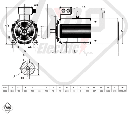 rozměrový výkres brzdový elektromotor 1LCBR200L1-6