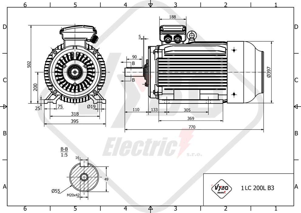 rozměrový výkres elektromotor 15kw 1LC200L-8 B3