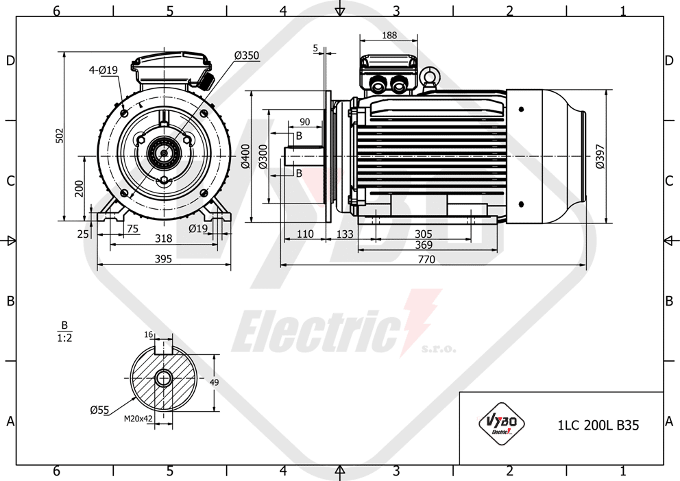 rozměrový výkres elektromotor 15kw 1LC200L-8 B35