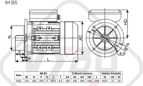 rozměrový výkres jednofázový elektromotor 230V 2,2kw 1ALJ100L1-4