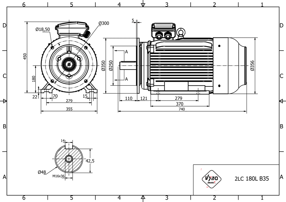 rozměrový výkres elektromotor 22kw 1LC180L-4 B35