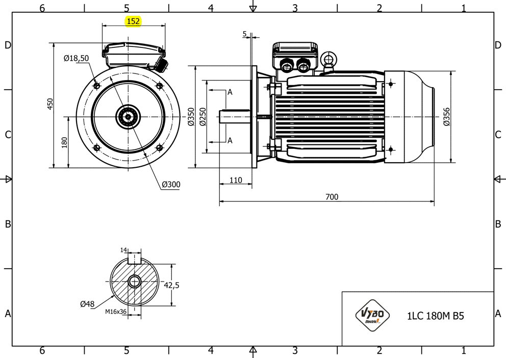 rozměrový výkres elektromotor 22kw 1LC180M-2 B5