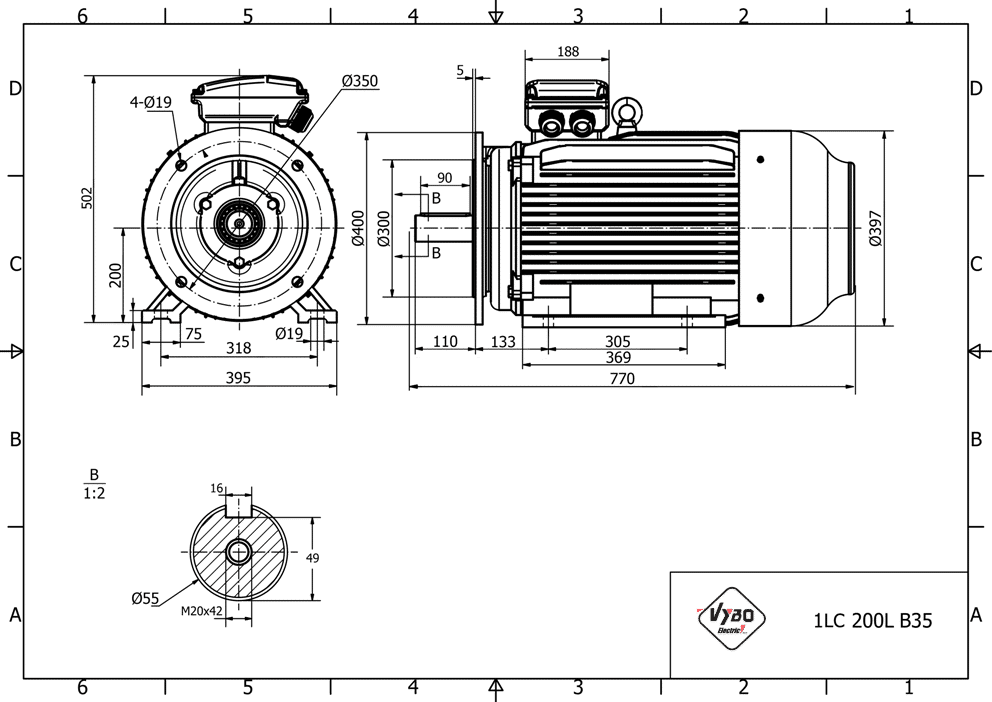 rozměrový výkres elektromotor 30kw 1LC200L-2 B35