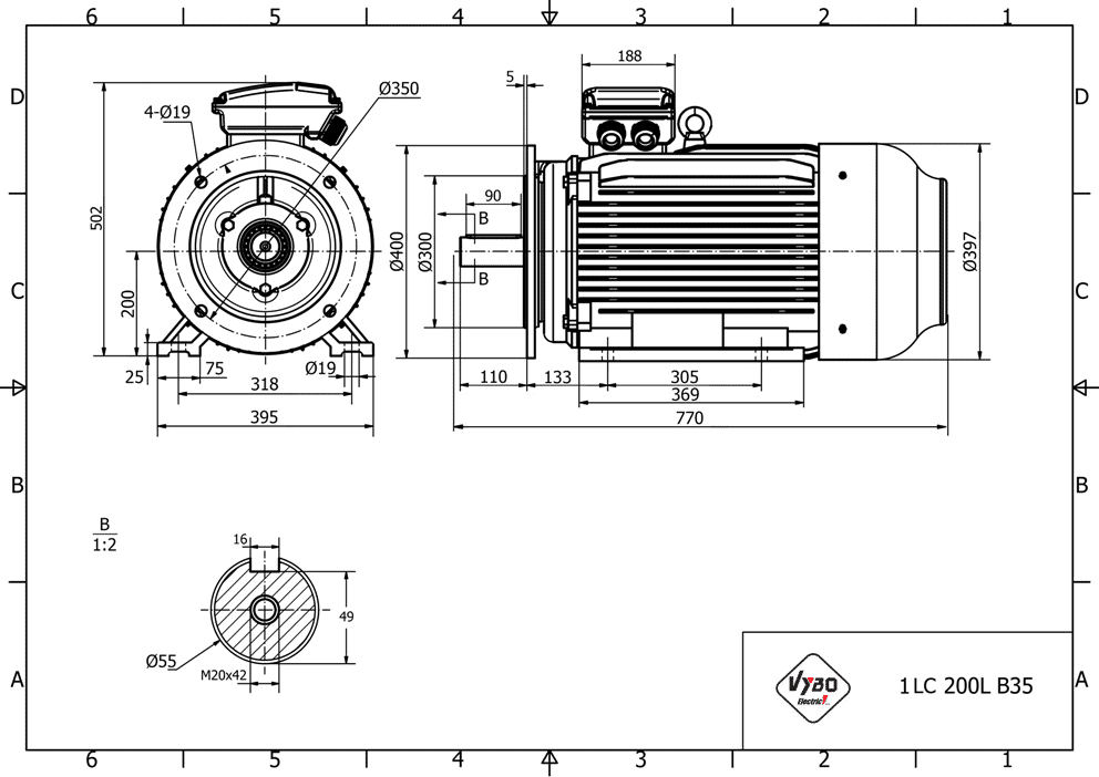 rozměrový výkres elektromotor 37kw 1LC200L2-2 B35