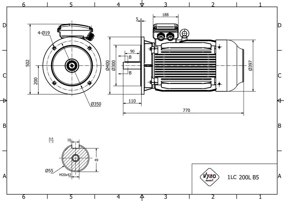 rozměrový výkres elektromotor 37kw 1LC200L2-2 B5