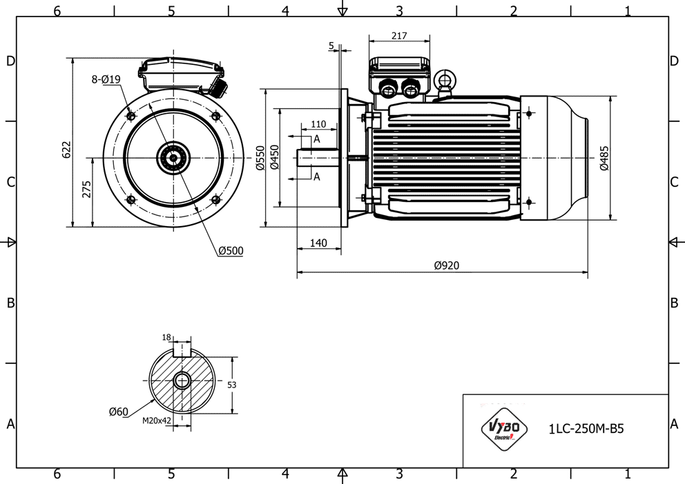 rozměrový výkres elektromotor 55kw 1LC250M-4 B5