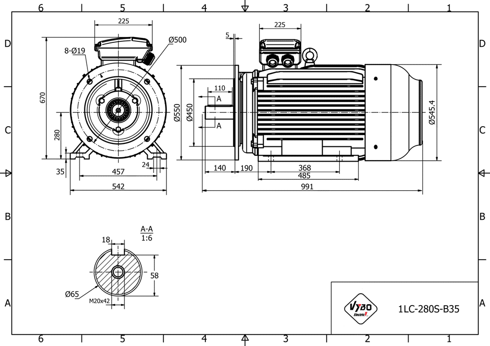 rozměrový výkres elektromotor 75kw 1LC280S-4 B35