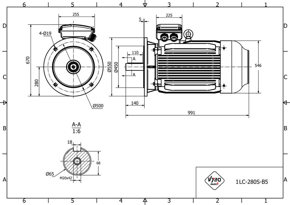 rozměrový výkres elektromotor 75kw 1LC280S-4 B5