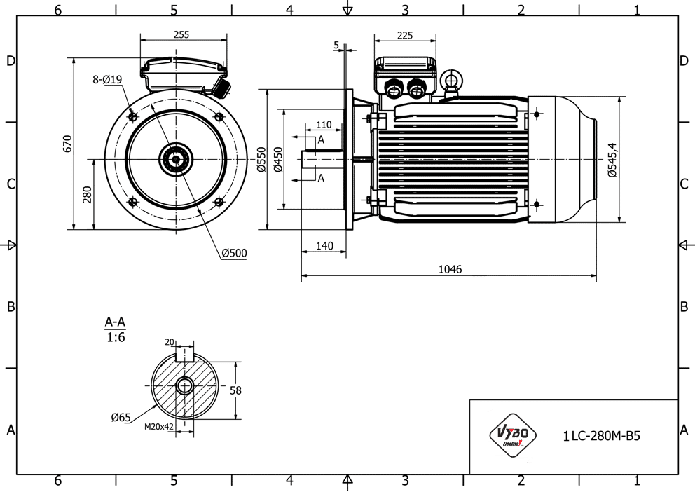 rozměrový výkres elektromotor 90kw 1LC280M-2 B5